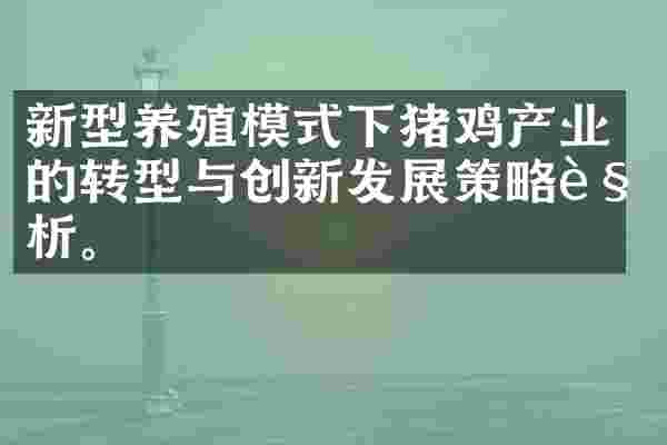 新型养殖模式下猪鸡产业的转型与创新发展策略解析。