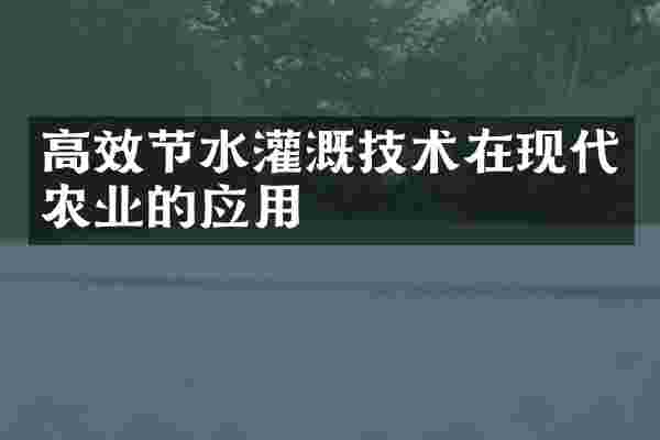 高效节水灌溉技术在现代农业的应用